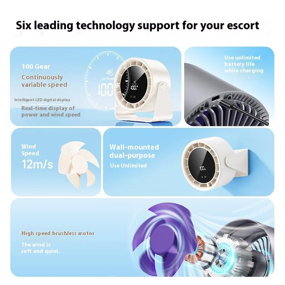 S15 Desktop Circulator Fan 100 Speeds 2400mAh Rechargeable Cooling Personal Fan Wall Mount Fan - Grey - 4
