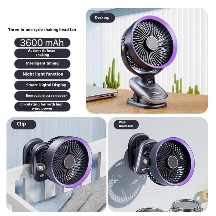 S6 Clip-On Desktop Fan Folding Cooling Fan with Timer / 5 Speed Settings for Home / Office - Grey - 2