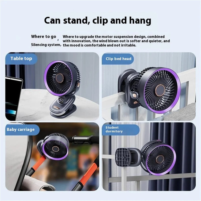 S6 Clip-On Desktop Fan Folding Cooling Fan with Timer / 5 Speed Settings for Home / Office - Grey - 3