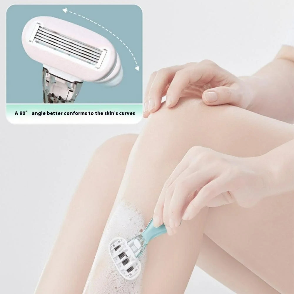 Manual Hair Removal Razor for Women Portable Shaver Bikini Area Body Trimmer, 1 Handle + 2 Heads - Pink - 2