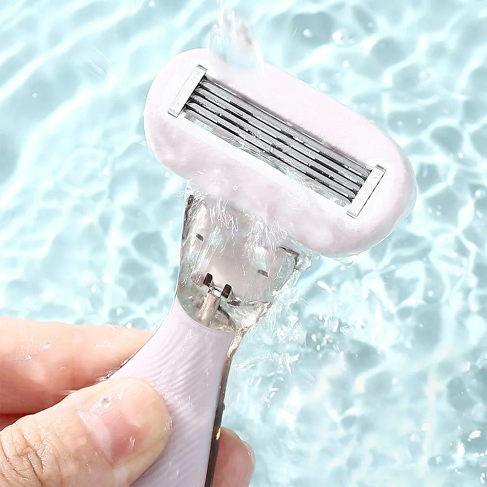 Manual Hair Removal Razor for Women Portable Shaver Bikini Area Body Trimmer, 1 Handle + 2 Heads - Pink - 3