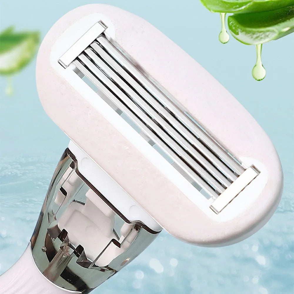 Manual Hair Removal Razor for Women Portable Shaver Bikini Area Body Trimmer, 1 Handle + 2 Heads - Pink - 4