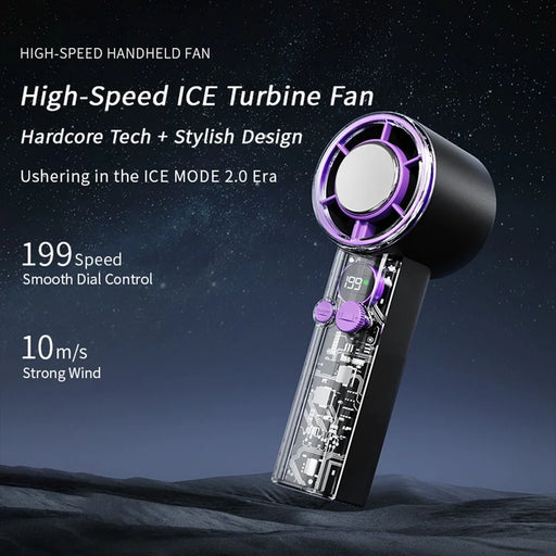 F03 199 Speeds Adjustable 10W Cold Compress Cooling Fan Digital Display Portable Turbo Handheld Fan - Black - 2