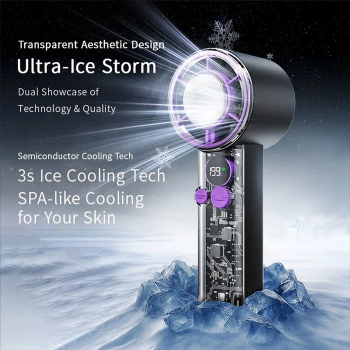F03 199 Speeds Adjustable 10W Cold Compress Cooling Fan Digital Display Portable Turbo Handheld Fan - Black - 3