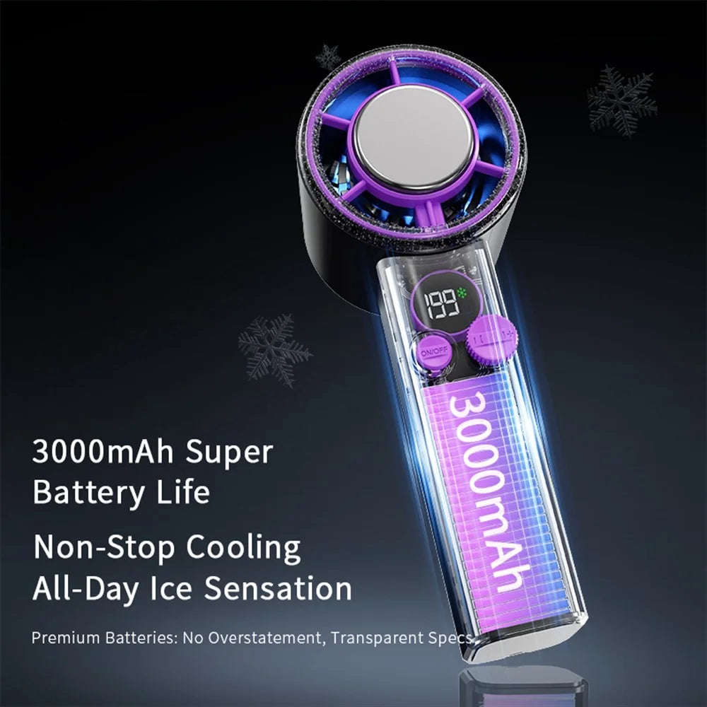 F03 199 Speeds Adjustable 10W Cold Compress Cooling Fan Digital Display Portable Turbo Handheld Fan - Black - 5