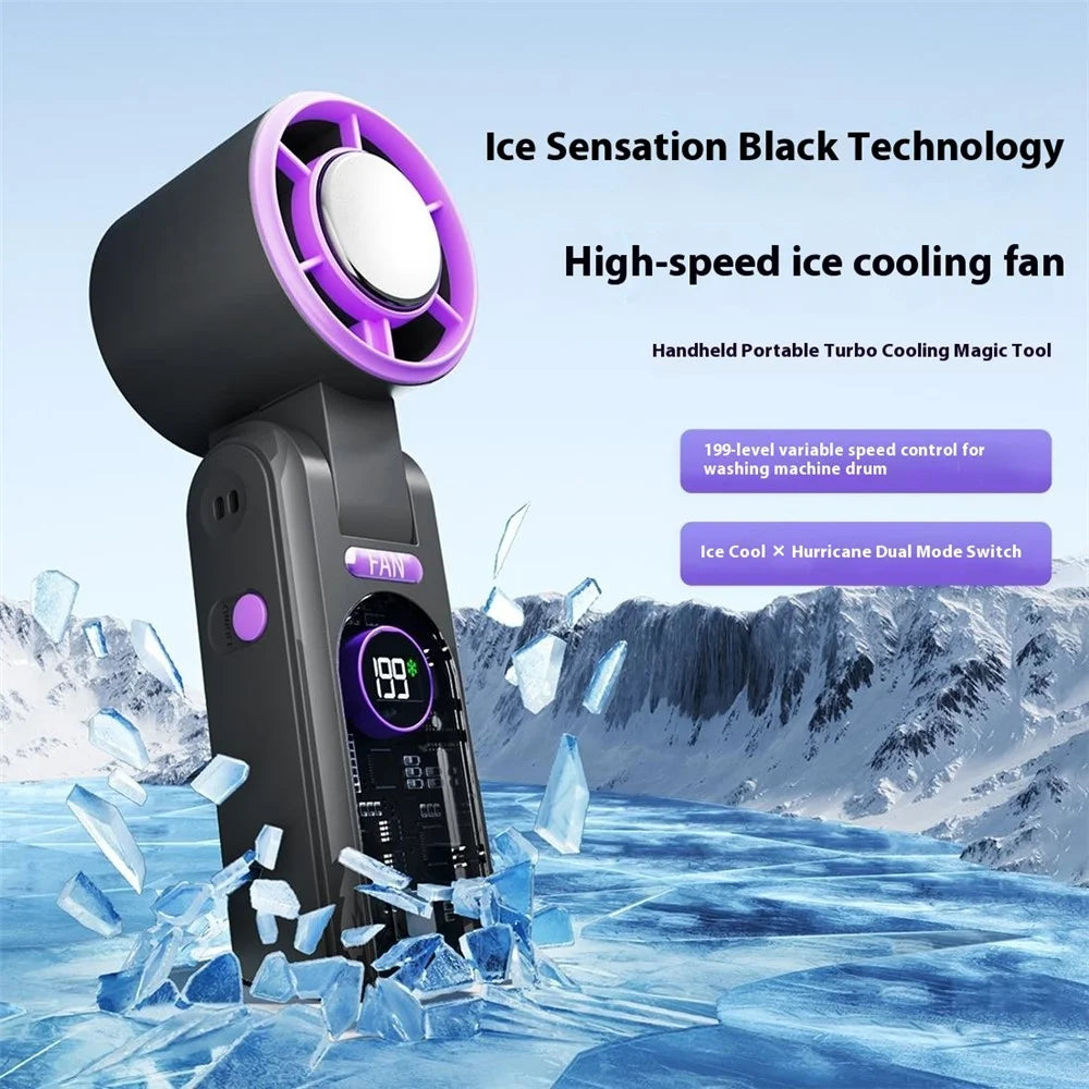 F17 10W Cold Compress Cooling Fan 199 Speeds Adjustable Digital Display Portable Turbo Handheld Fan - Black - 2