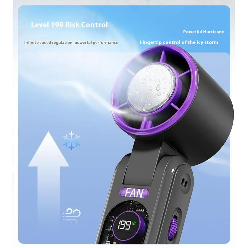 F17 10W Cold Compress Cooling Fan 199 Speeds Adjustable Digital Display Portable Turbo Handheld Fan - Black - 7