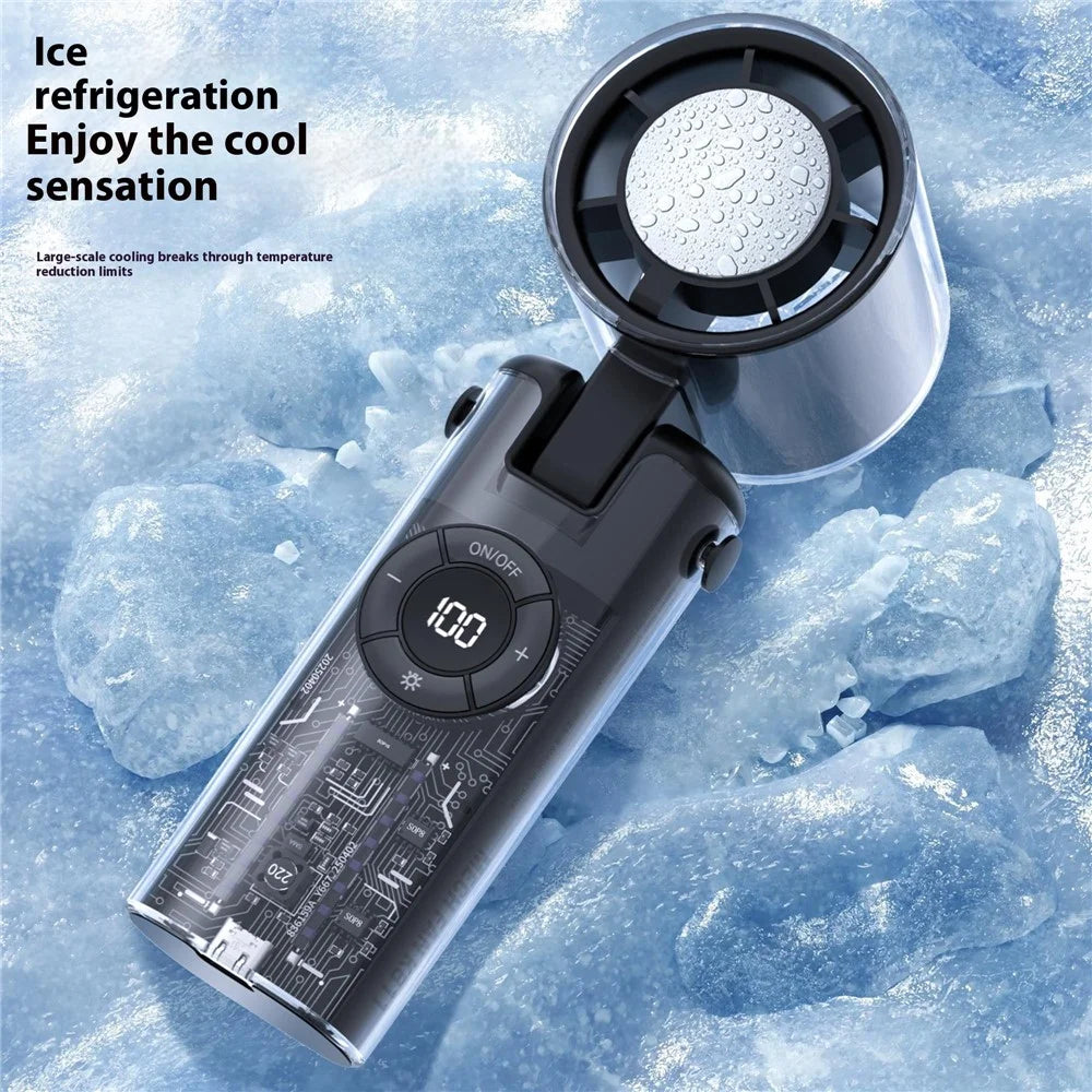 K-811 Transparent Mecha Handheld Fan 100 Speeds Adjustable Foldable Cooling Fan with Flashlight - Black - 2