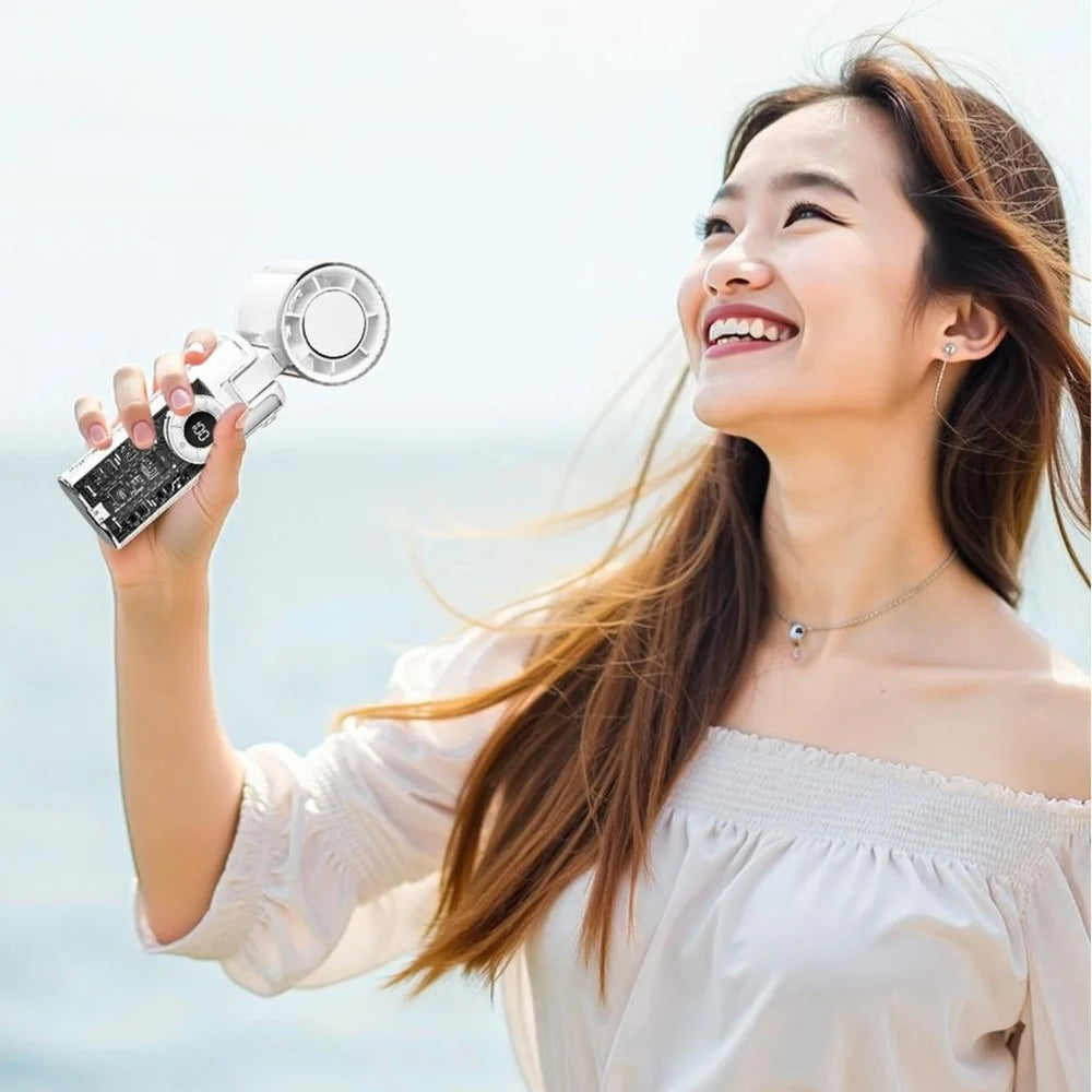 K-811 Transparent Mecha Handheld Fan 100 Speeds Adjustable Foldable Cooling Fan with Flashlight - Black - 6