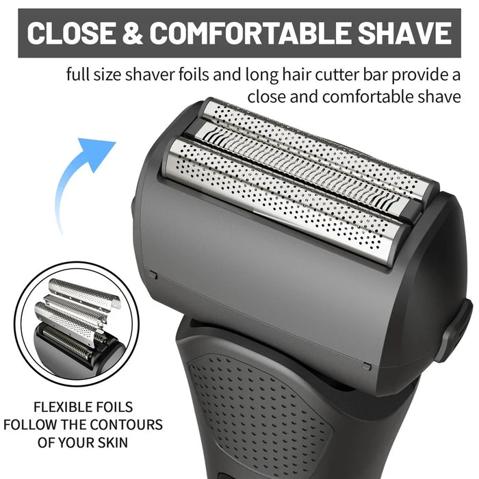 LED Display Rechargeable Electric Shaver for Men 3 Blades Rotary Razor Waterproof Cordless Trimmer - Black - 4