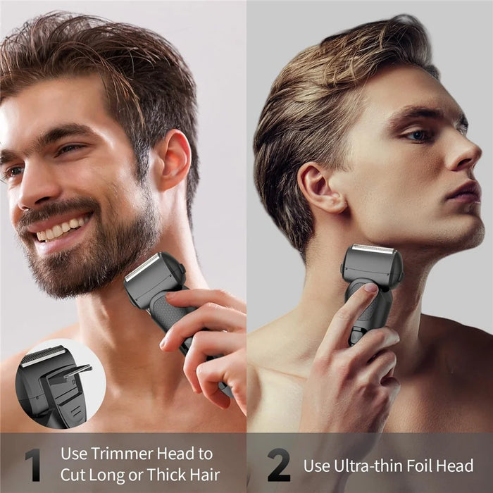 LED Display Rechargeable Electric Shaver for Men 3 Blades Rotary Razor Waterproof Cordless Trimmer - Black - 5