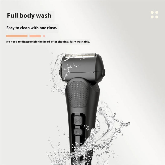 LED Display Rechargeable Electric Shaver for Men 3 Blades Rotary Razor Waterproof Cordless Trimmer - Black - 7