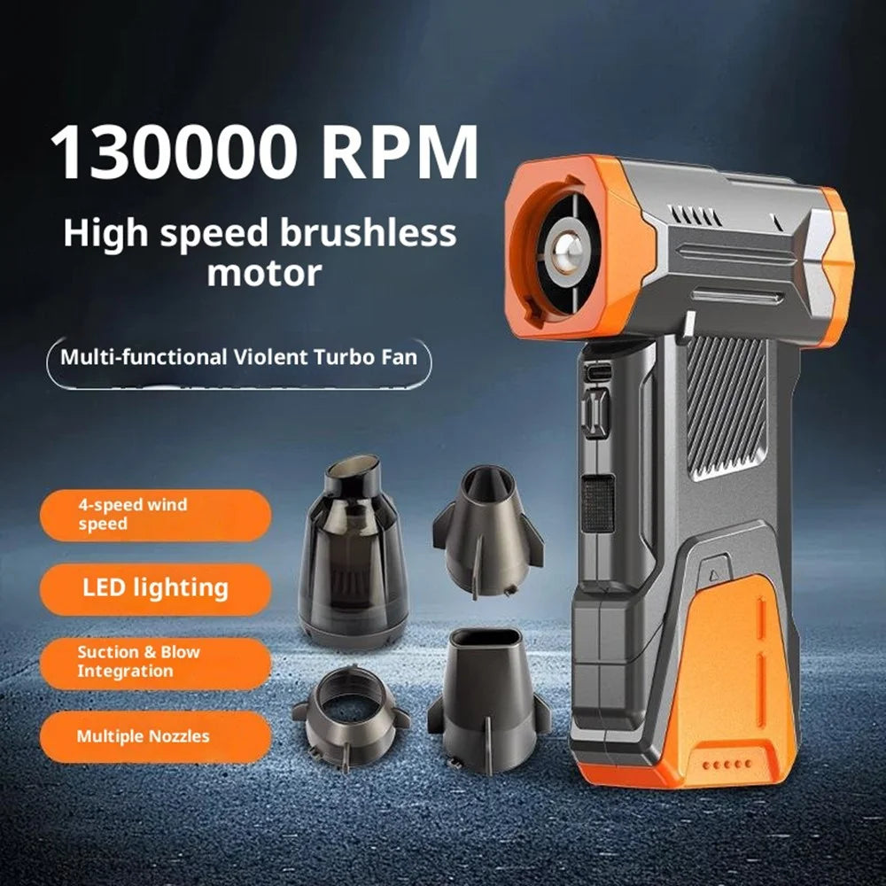 X6 Turbo Handheld Fan Kit with LED Light  /  Dust Blower  /  Vacuum Cleaner 130000 RPM for Camping  /  Outdoor - Orange - 2