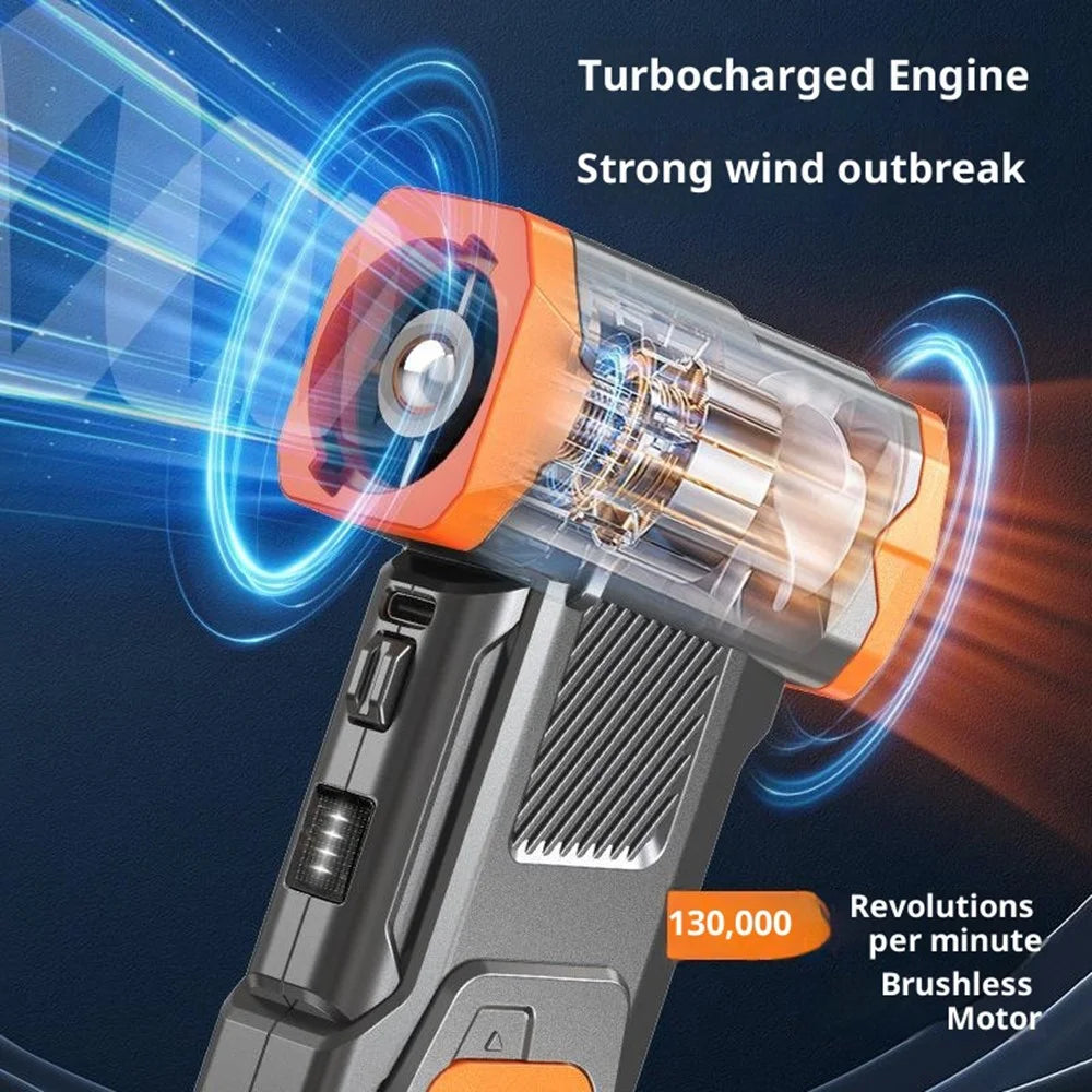 X6 Turbo Handheld Fan Kit with LED Light  /  Dust Blower  /  Vacuum Cleaner 130000 RPM for Camping  /  Outdoor - Orange - 3