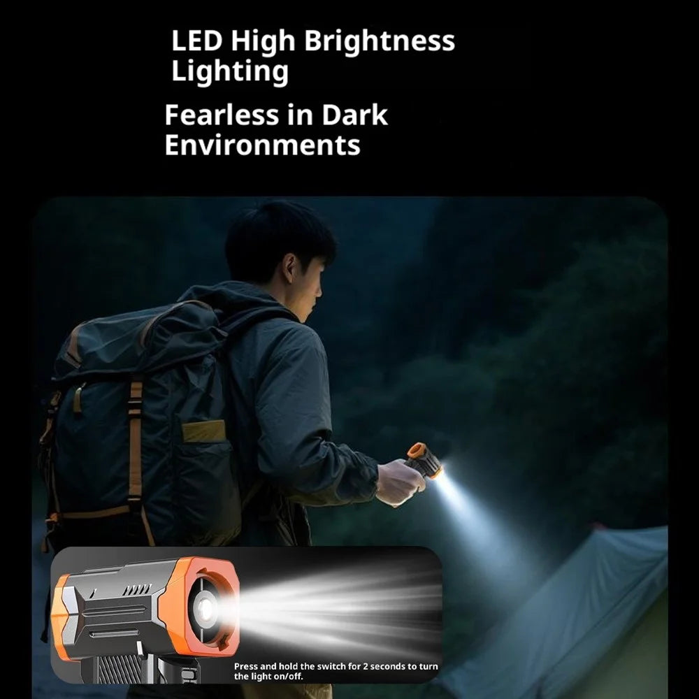 X6 Turbo Handheld Fan Kit with LED Light  /  Dust Blower  /  Vacuum Cleaner 130000 RPM for Camping  /  Outdoor - Orange - 6