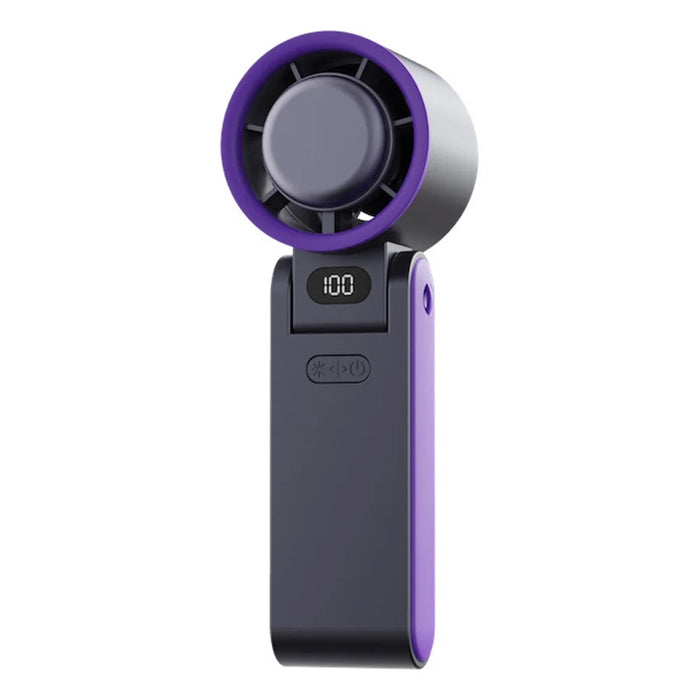 Y19 Digital Display Folding Handheld Fan 100 Speeds Adjustable Cold Compress Summer Cooling Fan with Lanyard - Grey - 1