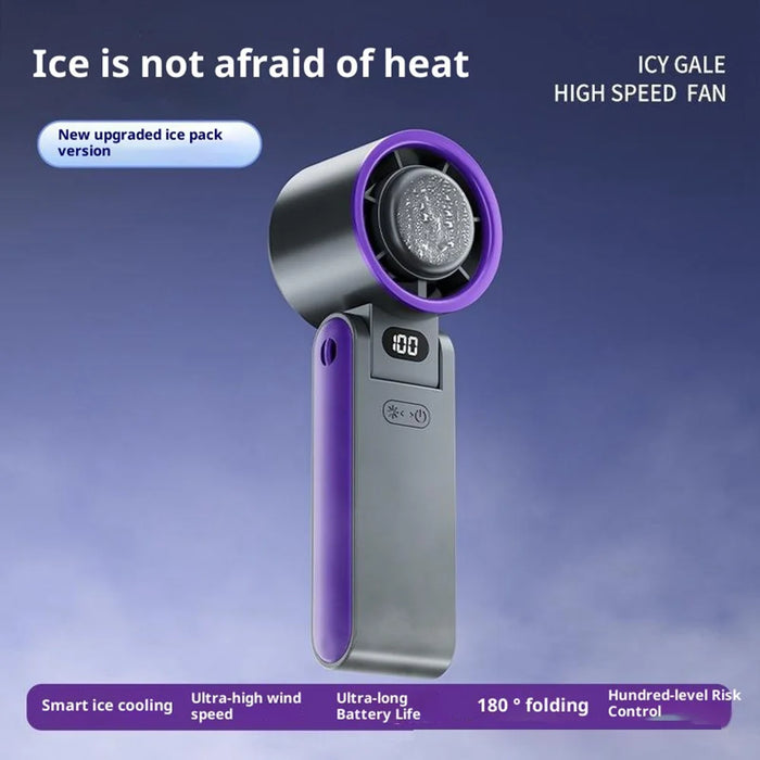 Y19 Digital Display Folding Handheld Fan 100 Speeds Adjustable Cold Compress Summer Cooling Fan with Lanyard - Grey - 4