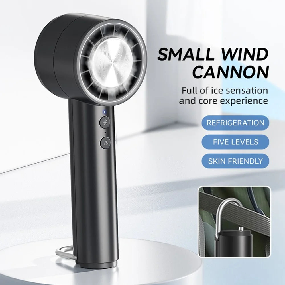 T40 5 Speeds Adjustable Outdoor Handheld Fan Semiconductor Ice Cooling Desktop Mini Fan - Black - 2