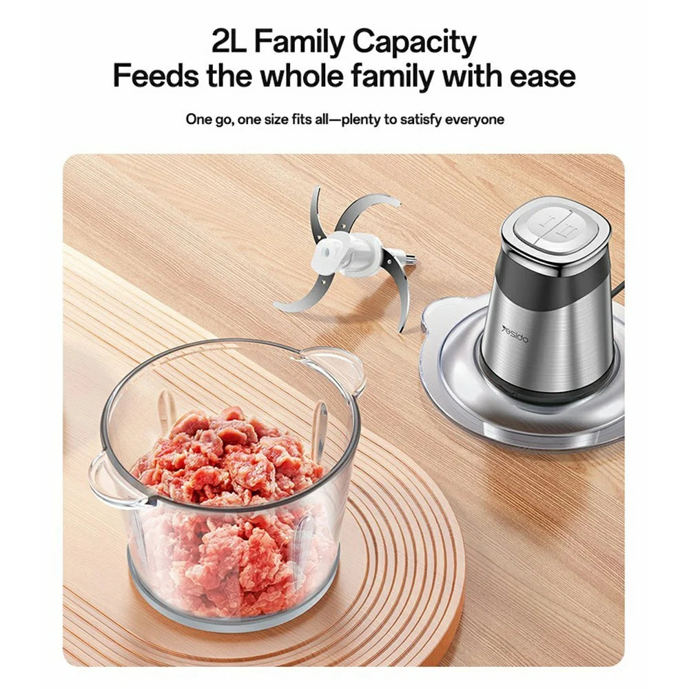 YESIDO EC28 EU Plug 2L Food Processor 400W Electric Meat Grinder 4-Blade Vegetable Chopper (BPA Free, No FDA) - 3