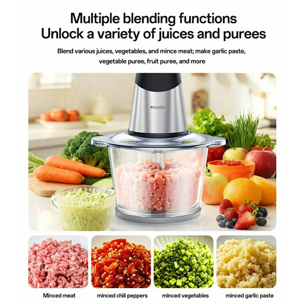YESIDO EC28 EU Plug 2L Food Processor 400W Electric Meat Grinder 4-Blade Vegetable Chopper (BPA Free, No FDA) - 4