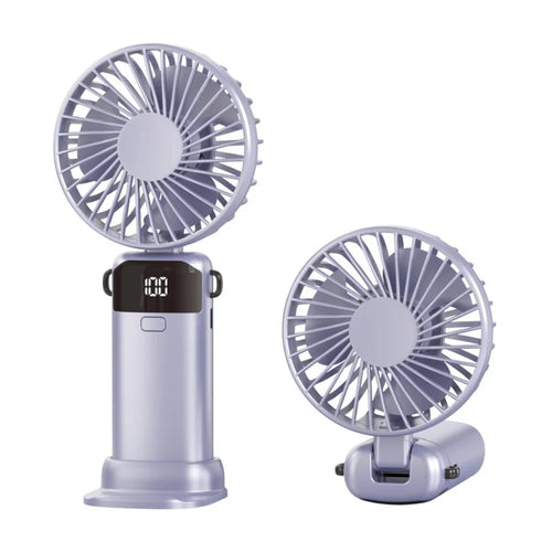 S1 Foldable Handheld Mini Fan with LED Display 5 Speeds Adjustable Rechargeable Desktop Fan - Purple - 1