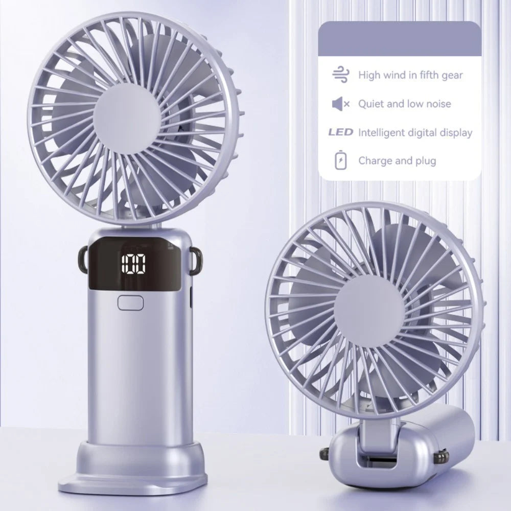 S1 Foldable Handheld Mini Fan with LED Display 5 Speeds Adjustable Rechargeable Desktop Fan - Purple - 2