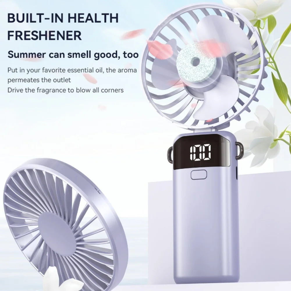 S1 Foldable Handheld Mini Fan with LED Display 5 Speeds Adjustable Rechargeable Desktop Fan - Purple - 3