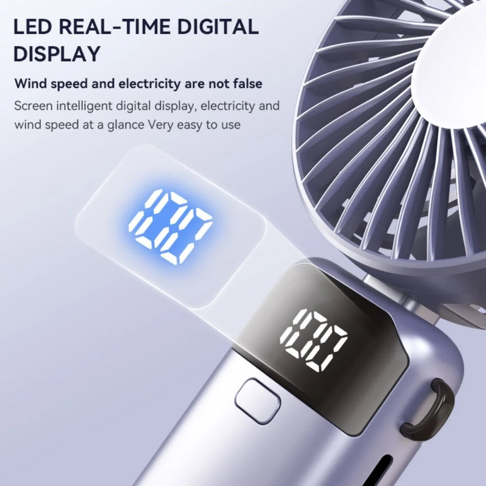 S1 Foldable Handheld Mini Fan with LED Display 5 Speeds Adjustable Rechargeable Desktop Fan - Purple - 7