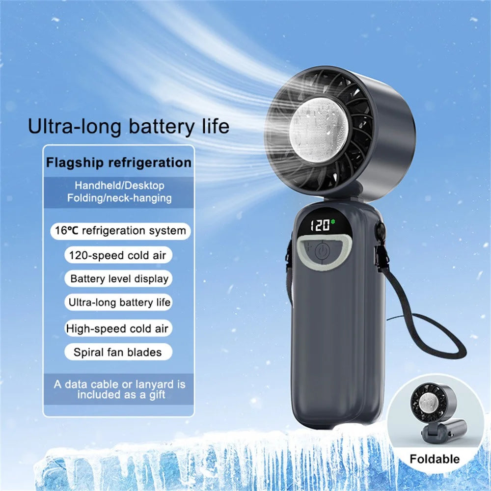 S-11 Cold Compress Handheld Mini Fan 120 Speeds Adjustable LED Display Neck Hanging Foldable Fan - Grey - 2