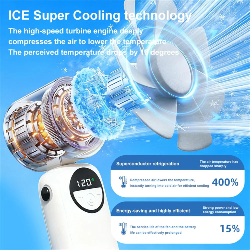 S-11 Cold Compress Handheld Mini Fan 120 Speeds Adjustable LED Display Neck Hanging Foldable Fan - Grey - 3