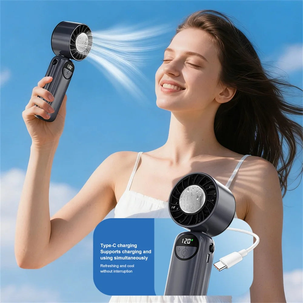 S-11 Cold Compress Handheld Mini Fan 120 Speeds Adjustable LED Display Neck Hanging Foldable Fan - Grey - 5