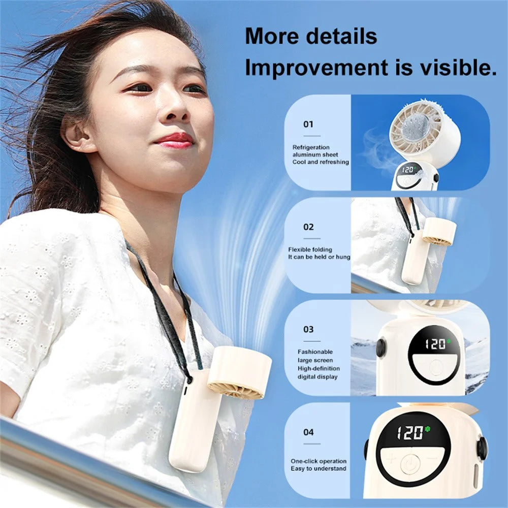 S-11 Cold Compress Handheld Mini Fan 120 Speeds Adjustable LED Display Neck Hanging Foldable Fan - Grey - 7