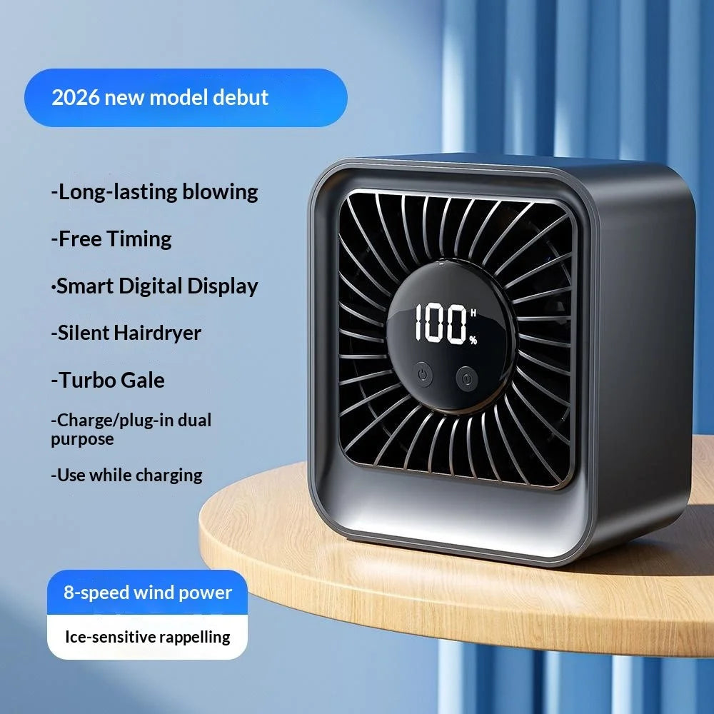 YS-G7 Desktop Fan Built-in 4000mAh Battery USB Rechargeable 8 Speeds Adjustable Table Fan with LED Display - Black - 2