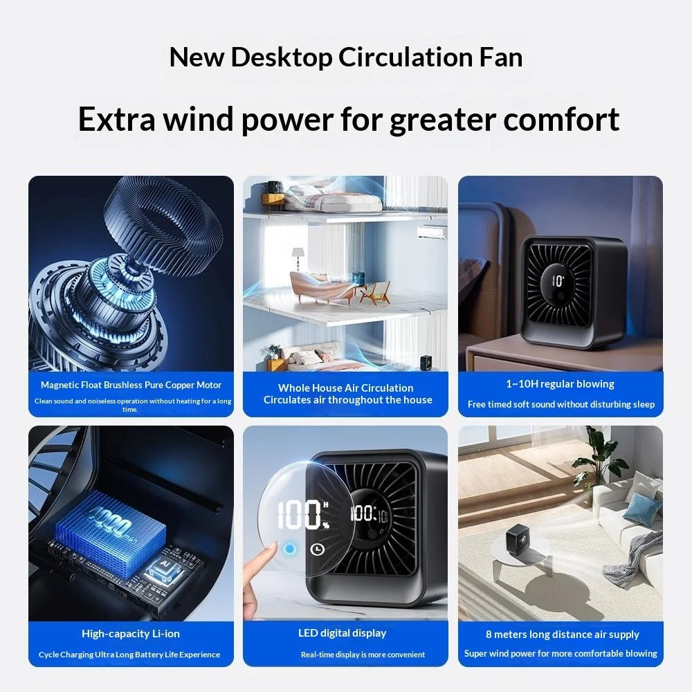 YS-G7 Desktop Fan Built-in 8000mAh Battery USB Rechargeable 8 Speeds Adjustable Table Fan with LED Display - Black - 4
