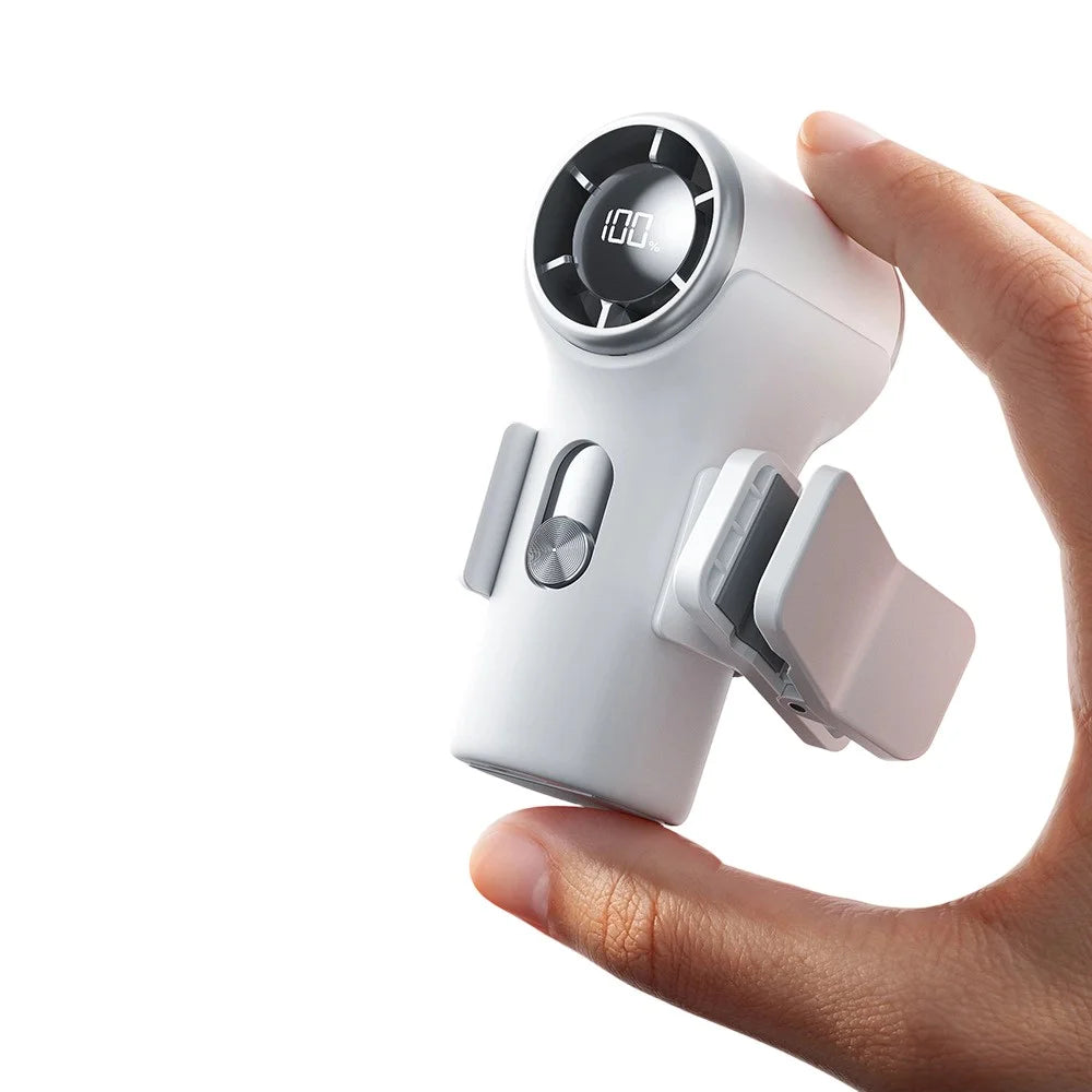 YS-G9 Mini Handheld Fan Built-in 1500mAh Battery Digital Display 100 Speeds Adjustable Clip-on Desktop Fan - White - 1