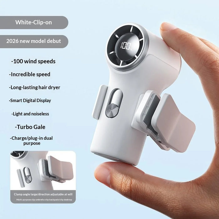 YS-G9 Mini Handheld Fan Built-in 1500mAh Battery Digital Display 100 Speeds Adjustable Clip-on Desktop Fan - White - 2