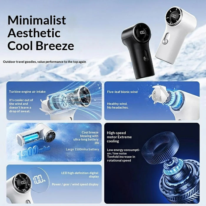 YS-G9 Mini Handheld Fan Built-in 1500mAh Battery Digital Display 100 Speeds Adjustable Clip-on Desktop Fan - White - 5