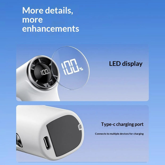YS-G9 Mini Handheld Fan Built-in 1500mAh Battery Digital Display 100 Speeds Adjustable Clip-on Desktop Fan - White - 7