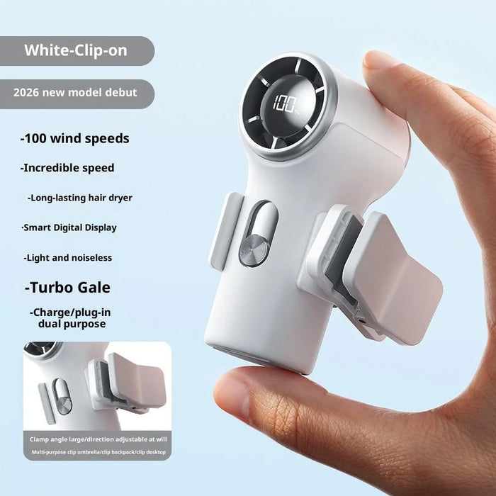YS-G9 Mini Handheld Fan Built-in 3000mAh Battery Digital Display 100 Speeds Adjustable Clip-on Desktop Fan - White - 2