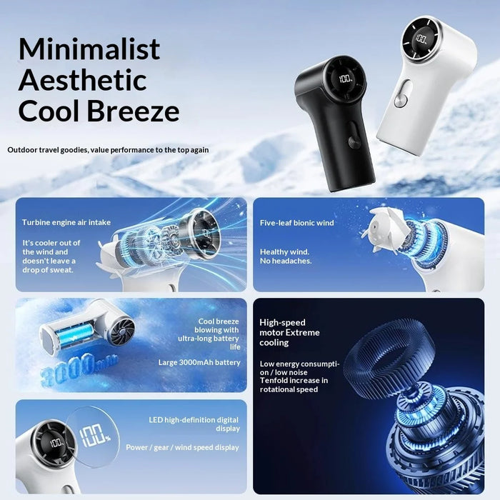 YS-G9 Mini Handheld Fan Built-in 3000mAh Battery Digital Display 100 Speeds Adjustable Clip-on Desktop Fan - White - 5