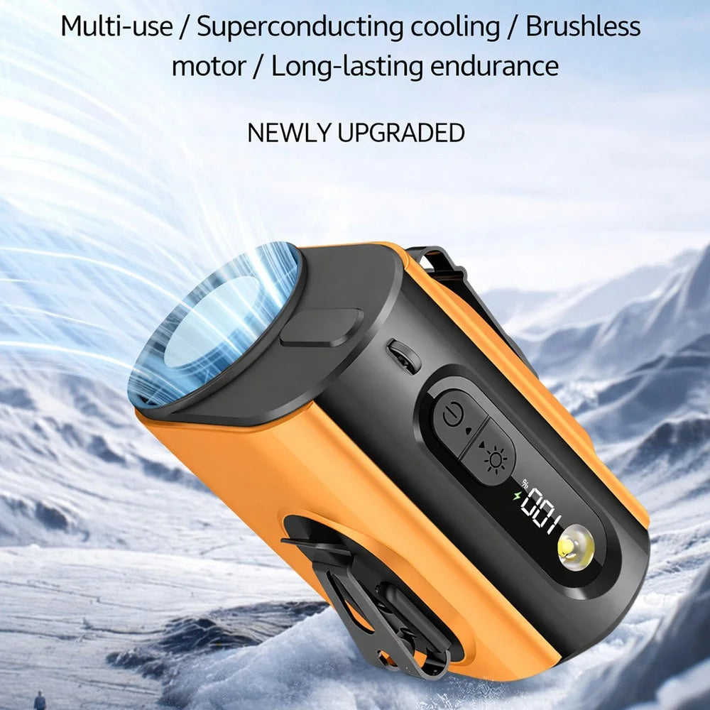 M376 Wearable Ice Cooling Fan 3600mAh High Speed Personal Cooler 100 Speed Levels for Outdoor Indoor - Orange - 2