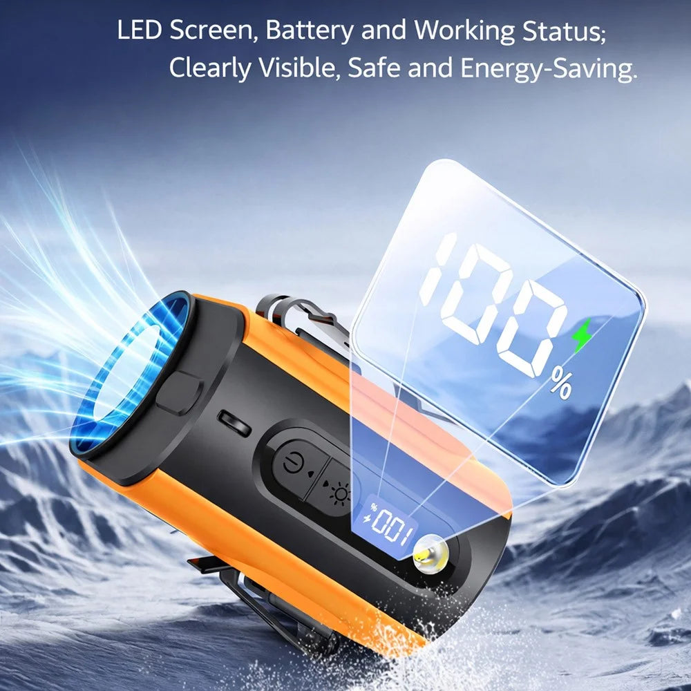 M376 Wearable Ice Cooling Fan 3600mAh High Speed Personal Cooler 100 Speed Levels for Outdoor Indoor - Orange - 3
