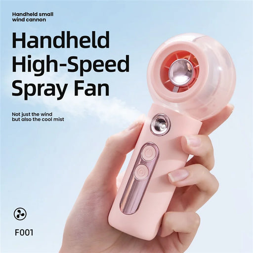 F001 Handheld Spray Fan 2000mAh 4 Speed Portable Cooling Mist Fan for Student Dorm Outdoor - Pink - 2