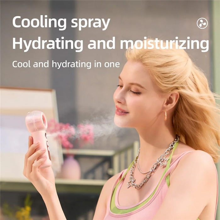 F001 Handheld Spray Fan 2000mAh 4 Speed Portable Cooling Mist Fan for Student Dorm Outdoor - Pink - 5