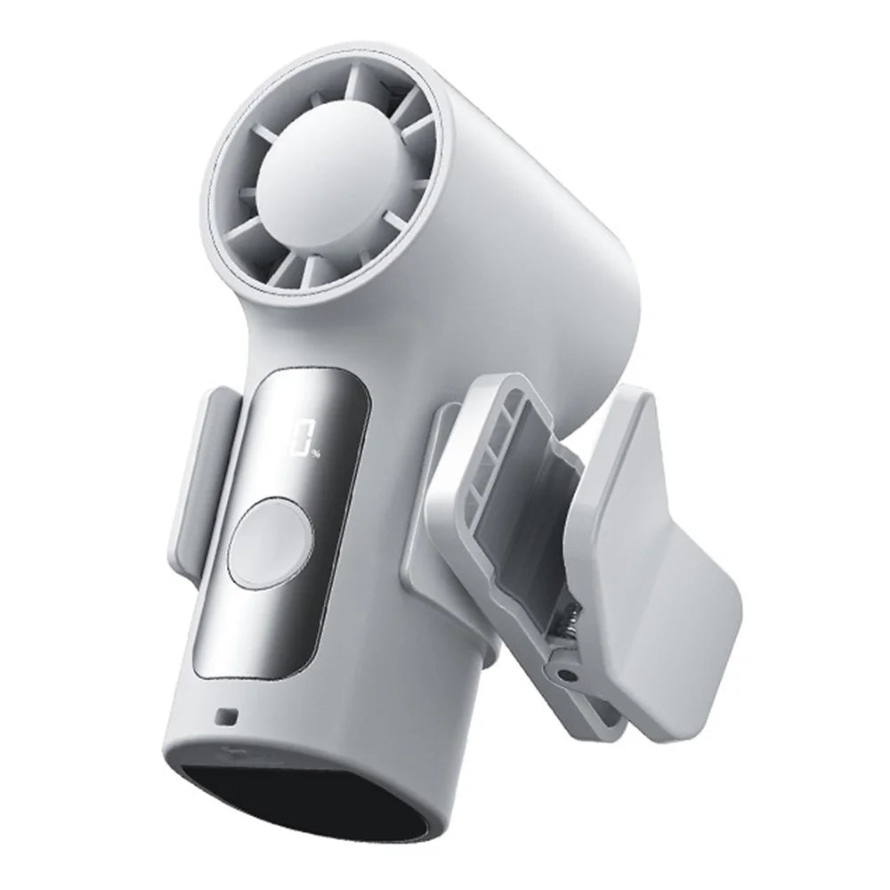 YS-G10 Mini Handheld Fan Built-in 1500mAh Battery LED Display Clip-on Summer Cooling Fan for Travel Outdoor - White - 1