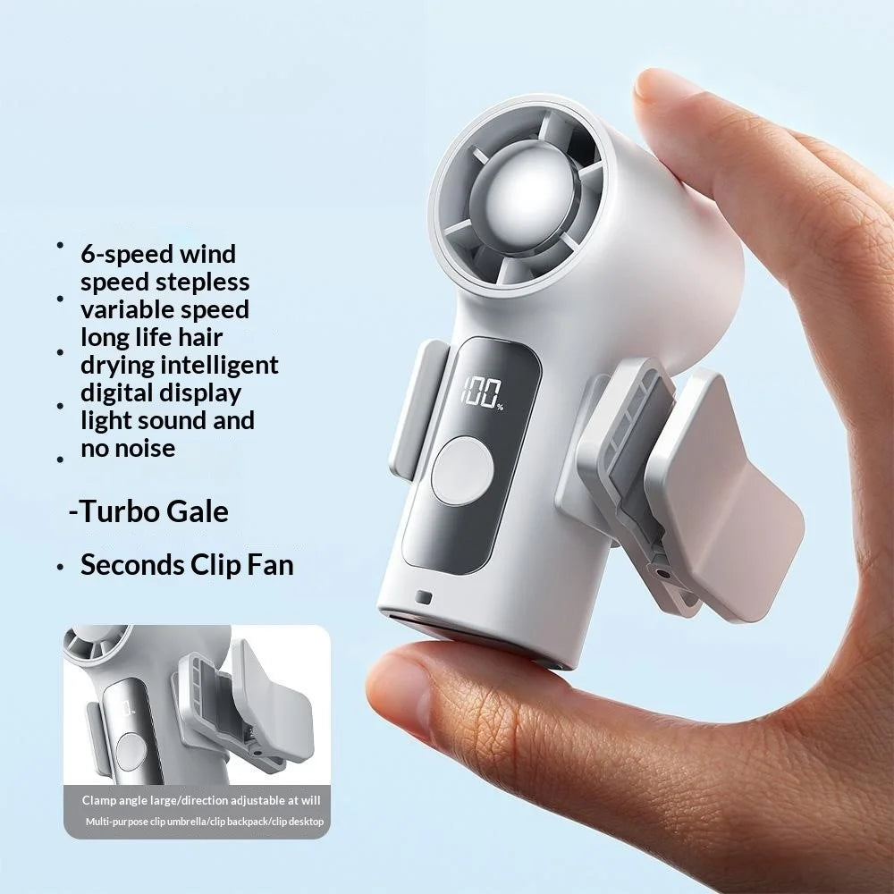 YS-G10 Mini Handheld Fan Built-in 1500mAh Battery LED Display Clip-on Summer Cooling Fan for Travel Outdoor - White - 2