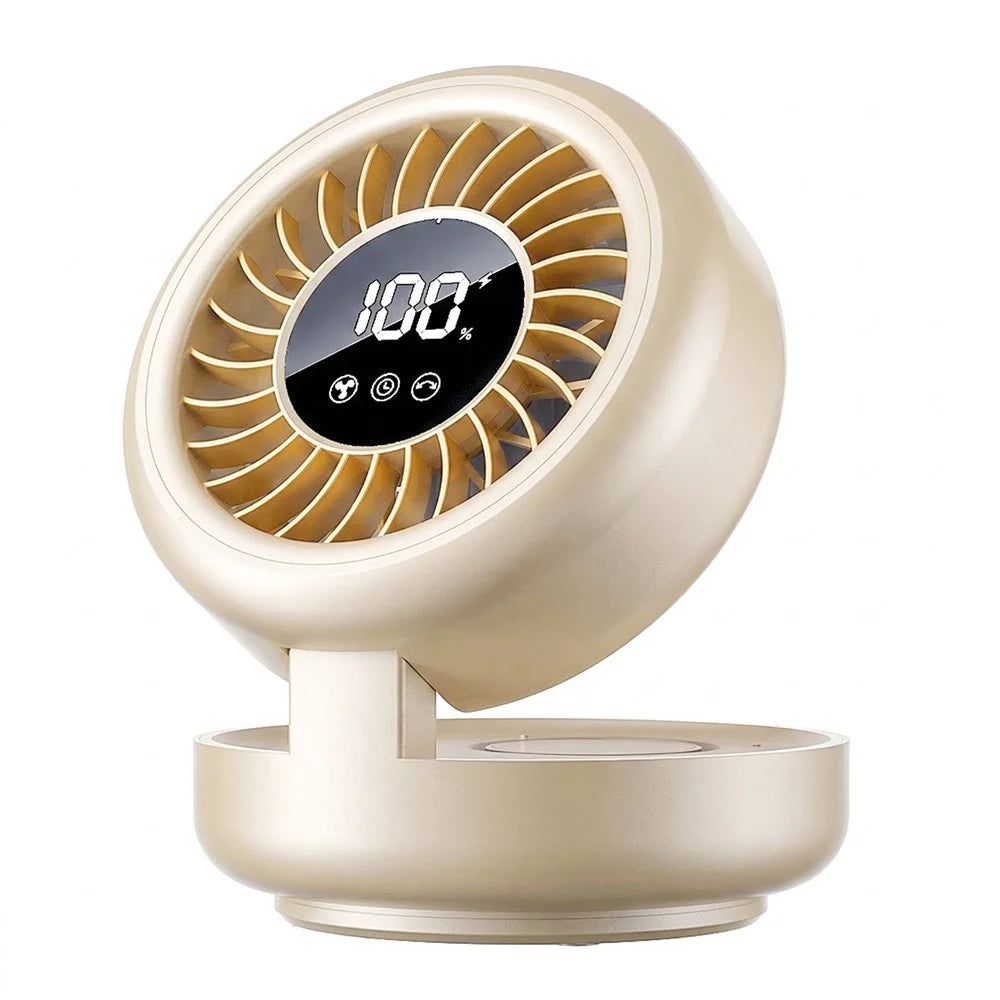 YS-G3 Automatic Oscillating Desk Fan 8 Speeds Adjustable Digital Display Foldable Wall Mount Fan with Remote, Built-in 8000mAh Battery - Khaki - 1