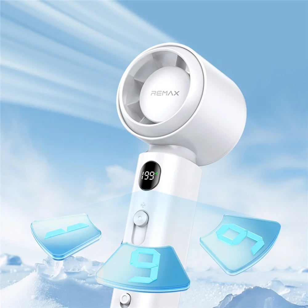 REMAX RS-SF22 Handheld Fan 199 Speed Adjustable 3000mAh Battery Rechargeable Personal Fan Digital Display - White - 3