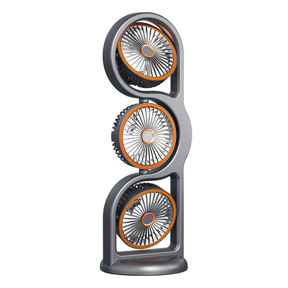 3-Head Desktop Fan USB Rechargeable 5 Modes Portable Circulating Fan for Outdoor Travel Office - Gray - 1