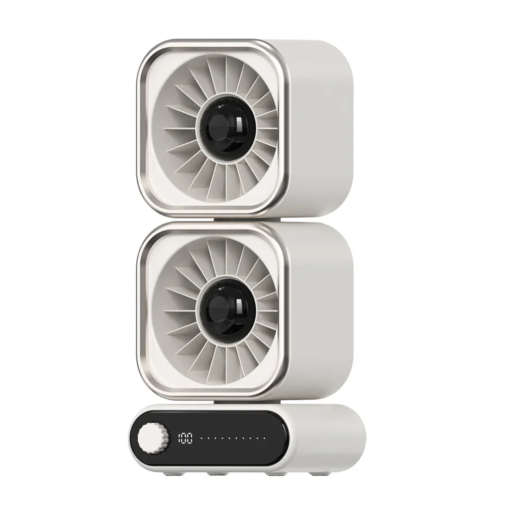 Dual Head 360 Degree Oscillating Desktop Fan 100-Level Stepless Speed Rechargeable Air Circulation Fan - Beige - 1